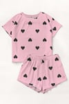 Kısa Kollu Şort Pijama Takımı Love Your Heart Supersoft Basic Süprem