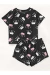 Kısa Kollu Şort Pijama Takımı PembeBeyaz Queen Supersoft Basic Süprem
