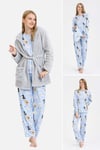 Nefertiti Gri Pelüş Sabahlıklı Pijama Seti