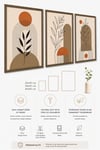 3’lü Ahşap Dekoratif Tablo Seti Bohem Minimalist – Yaprak Desenli Modern Duvar Dekoru
