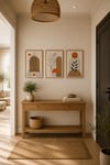 3’lü Ahşap Dekoratif Tablo Seti Bohem Minimalist – Yaprak Desenli Modern Duvar Dekoru