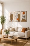 3’lü Ahşap Dekoratif Tablo Seti Bohem Minimalist – Yaprak Desenli Modern Duvar Dekoru