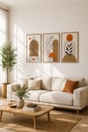 3’lü Ahşap Dekoratif Tablo Seti Bohem Minimalist – Yaprak Desenli Modern Duvar Dekoru