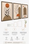 3’lü Ahşap Dekoratif Tablo Seti Bohem Minimalist – Yaprak Desenli Modern Duvar Dekoru