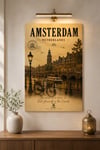 Amsterdam Temalı Ahşap Duvar Tablosu – Vintage Şehir Dekoratif Tablo