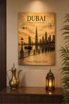 Dubai Temalı Ahşap Duvar Tablosu – Vintage Şehir Dekoratif Tablo