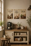 Kahve Temalı 3’lü Ahşap Dekoratif Tablo Seti – Coffee Time Mutfak Kafe Duvar Dekoru