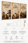 Kahve Temalı 3’lü Ahşap Dekoratif Tablo Seti – Coffee Time Mutfak Kafe Duvar Dekoru