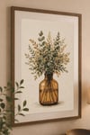 Natürel Çiçek Vazolu Dekoratif Tablo – Minimalist Duvar Dekoru