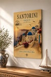 Santorini Ahşap Tablo – Vintage Seyahat Tablosu, Santorini Manzaralı Dekoratif Duvar Tablosu