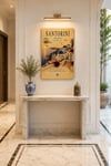 Santorini Ahşap Tablo – Vintage Seyahat Tablosu, Santorini Manzaralı Dekoratif Duvar Tablosu