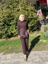Çiçek Nakış Detaylı Kemerli İkili Takım - Kahverengi