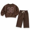 Kahverengi 38 Baskılı 2'li Takım – Sweatshirt ve Ekose Pantolon