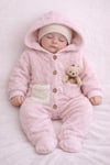 ayıcık figürlü Kapişonlu Polar Bebe Tulumu