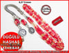  Gümüş Püsküllü Narı Kırmızı Sıkma Kehribar Tesbih 6,5*11 mm Düğülü Haşhaş