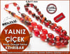 Özel İşçilik Black Orange Renkli Sıkma Kehribar Tesbih Yalnız Çiçek