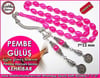 Özgün Gümüş Tasarım Beyzi Kesim 7*12 mm Sıkma Kehribar Tesbih Pembe Gülüş