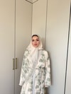 HR-1480H&R ButikKyl- Eba Şallı Şifon Abaya Ekru Yeşil