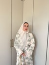 HR-1480H&R ButikKyl- Eba Şallı Şifon Abaya Ekru Yeşil