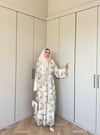 HR-1480H&R ButikKyl- Eba Şallı Şifon Abaya Ekru Yeşil