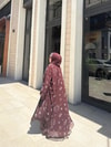 HR-1210H&R ButikKyl- Fitsa Desenli Şallı Abaya Kahve