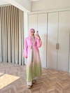 HR-1538H&R ButikKyl- Gökkuşağı Şallı Abaya Pembe Yeşil