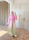 HR-1538H&R ButikKyl- Gökkuşağı Şallı Abaya Pembe Yeşil