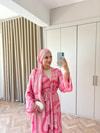 HR-1480H&R ButikMT- Lova Desenli Şallı Abaya Pembe Çizgi Desen
