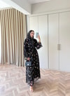 HR-1480H&R ButikMT- Lova Desenli Şallı Abaya Siyah Çiçek Desen