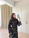 HR-1480H&R ButikMT- Lova Desenli Şallı Abaya Siyah Çiçek Desen