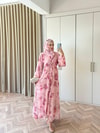 HR-1480H&R ButikMT- Lova Desenli Şallı Abaya Pembe Çiçek Desen
