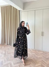 HR-1480H&R ButikMT- Lova Desenli Şallı Abaya Siyah Çiçek Desen
