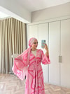 HR-1480H&R ButikMT- Lova Desenli Şallı Abaya Pembe Çizgi Desen