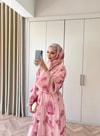 HR-1480H&R ButikMT- Lova Desenli Şallı Abaya Pembe Çiçek Desen
