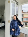 Ceket-126H&R ButikCoe Jakarlı Ceket Saks