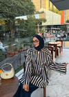 HR-3303H&R ButikTb- Çizgi Desen Ceket Bej Lacivert