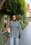 HR-3303H&R ButikTb- Çizgi Desen Ceket Kahve Mavi