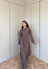 HR-0955H&R ButikCho- Danla Ön Büzgülü Elbise Vizon