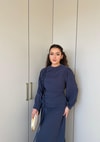 HR-0953H&R ButikCho- Danla Ön Büzgülü Elbise İndigo
