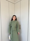 HR-0953H&R ButikCho- Danla Ön Büzgülü Elbise Yeşil