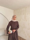 HR-0840H&R ButikDuq- Fida Örgü Detaylı Elbise Kahve