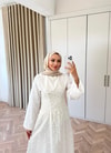 HR-1257H&R ButikFus - Esil Ön Bağlamalı Fisto Elbise Beyaz