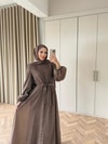HR-0061H&R ButikFus- Exna Taşlı Elbise Kahve