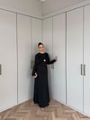 HR-0345H&R ButikFuş-Fulia Omuz Detaylı Desenli Elbise Siyah