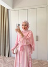 HR-1386H&R ButikFus- Nela Çizgi Detaylı Renkli Elbise Pembe