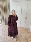 HR-0847H&R ButikFuş- Tila Çiçekli Elbise Bordo