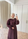 HR-0847H&R ButikFuş- Tila Çiçekli Elbise Bordo