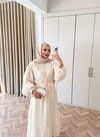 HR-0848H&R ButikFuş- Tila Çiçekli Elbise Ekru