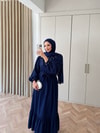 HR-2871H&R ButikFuş- Tila Çiçekli Elbise Lacivert