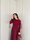 ELB-235H&R ButikHen-Nursu Omuz Detaylı Elbise Bordo
